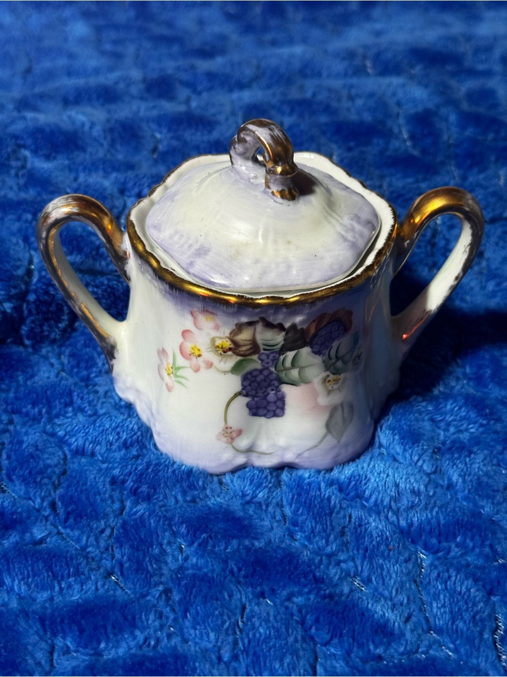 B.R.C (1897-1903) Hand Painted Sugar Bowl Purple Grape Motif and Gold Trim